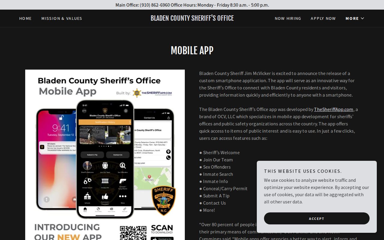 Bladen County 24-hour release check through the official Sheriff mobile app page