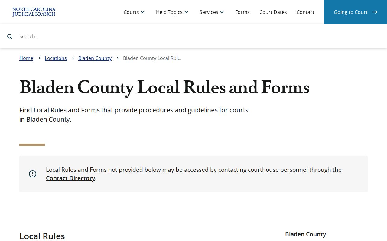 Bladen County 72-hour release check using official local court rules and forms