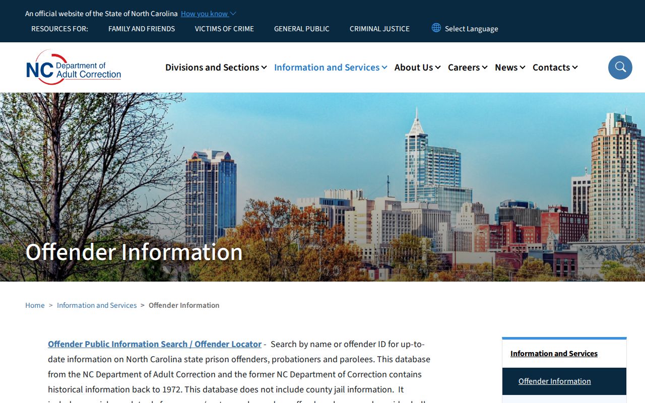 NCDAC offender search coverage for Bladen County released inmates